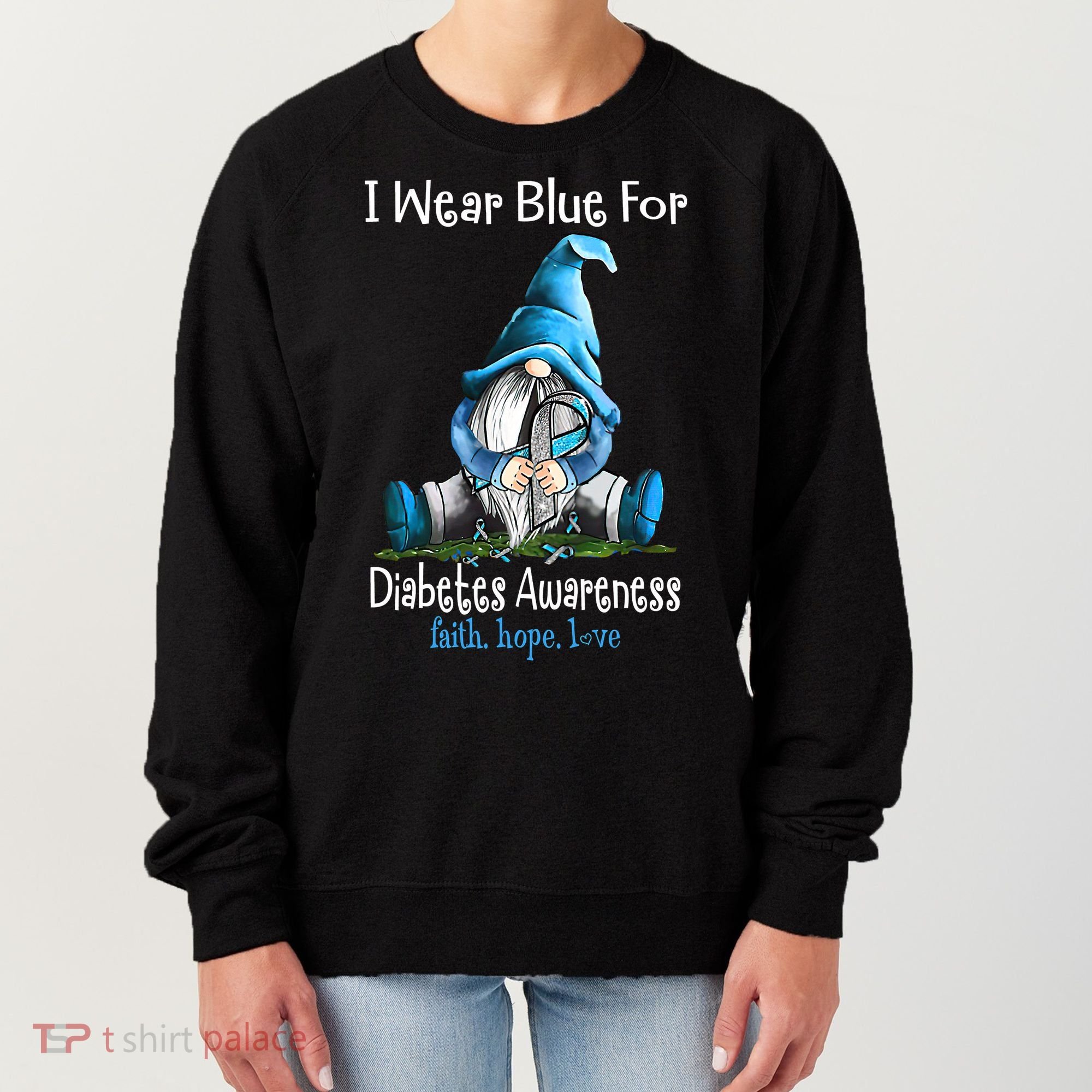 November Diabetes Awareness Funny Gnomes Wear Blue Women's Sweatshirt