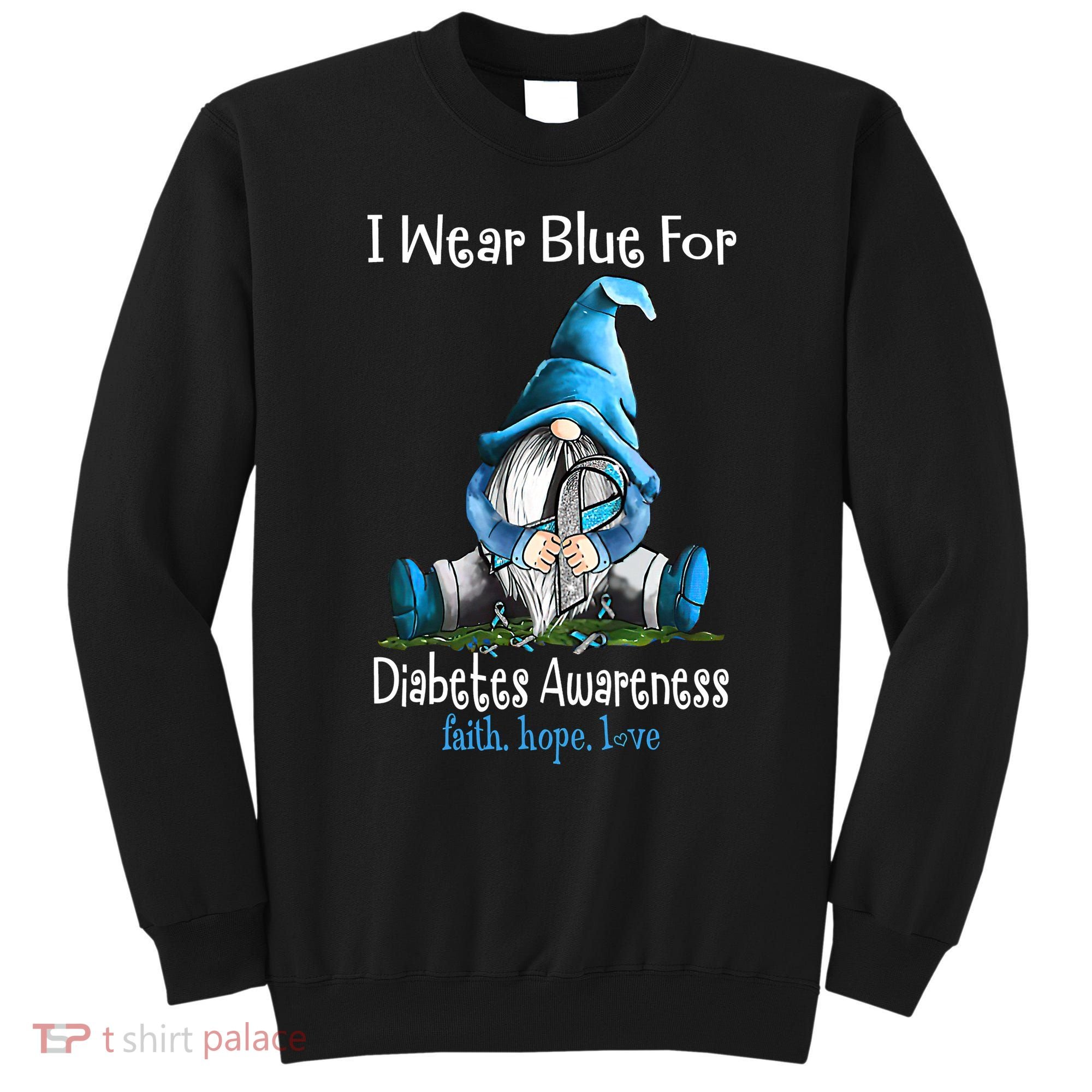 November Diabetes Awareness Funny Gnomes Wear Blue Sweatshirt