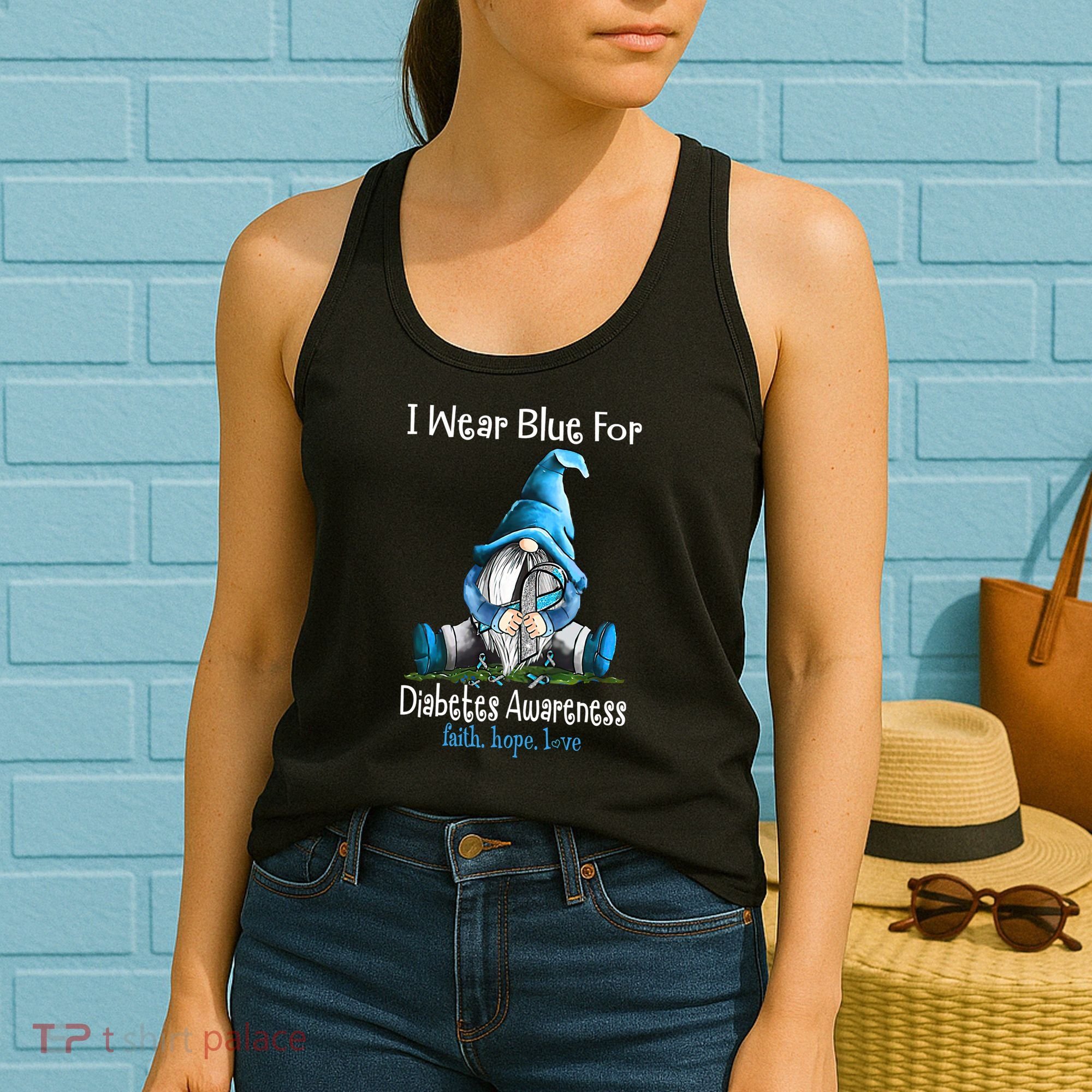 November Diabetes Awareness Funny Gnomes Wear Blue Women's Tank Top