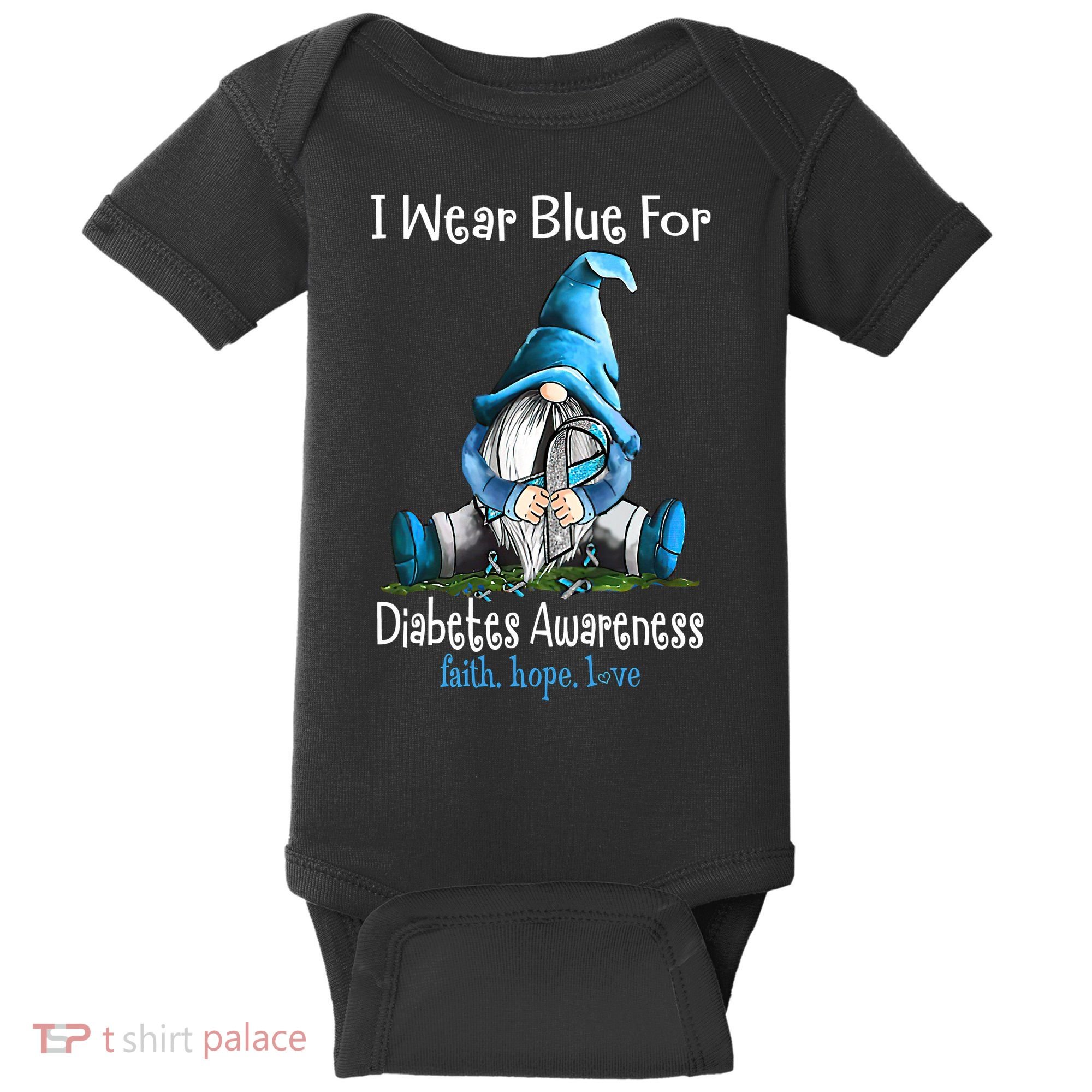 November Diabetes Awareness Funny Gnomes Wear Blue Baby Bodysuit
