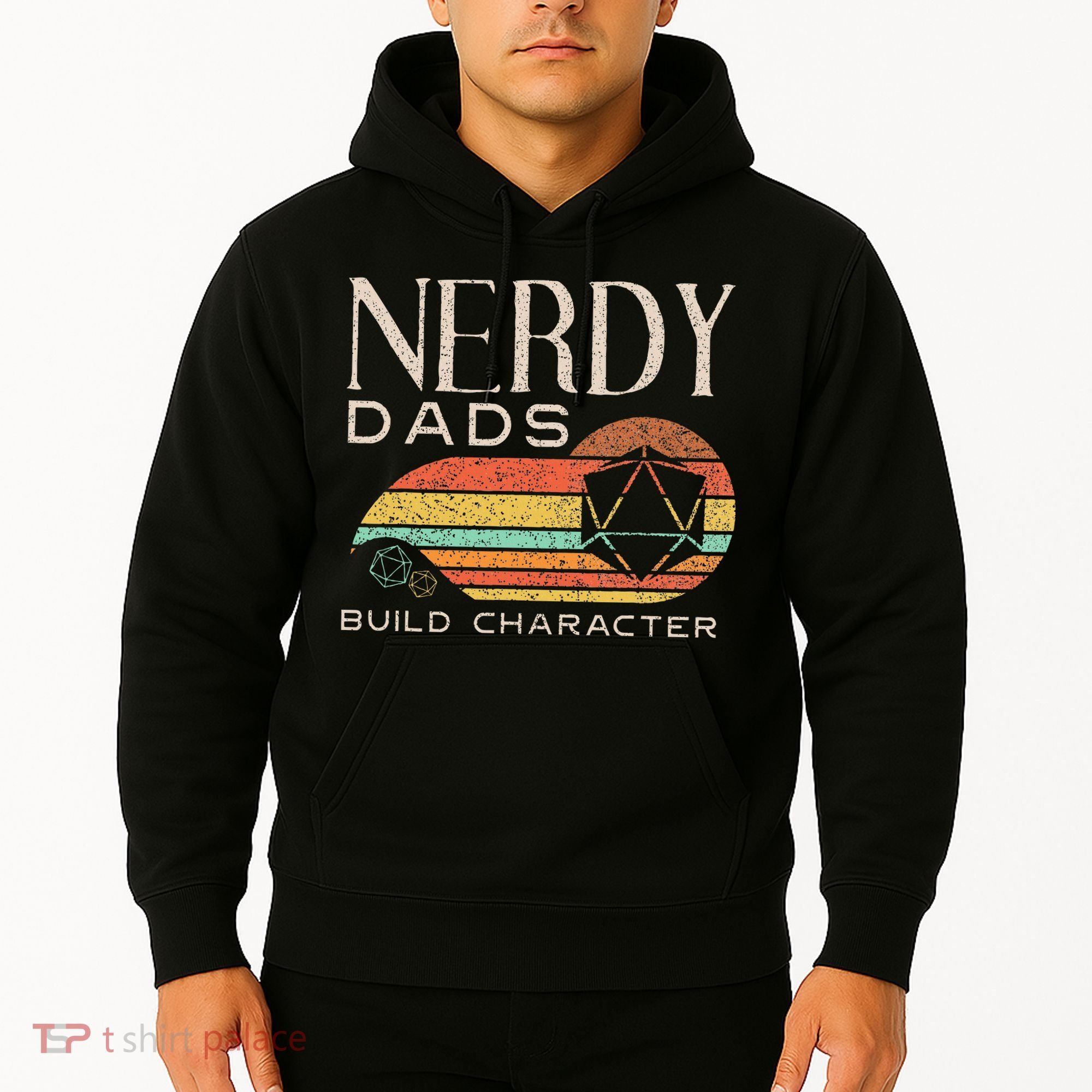 Nerdy Dads Build Character Funny Rpg Gaming D20 Dice Gamer Hoodie