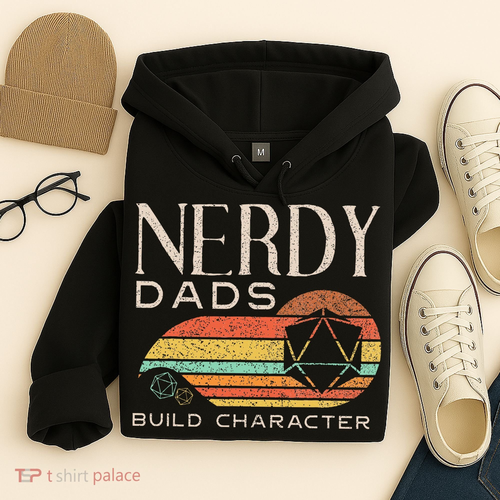Nerdy Dads Build Character Funny Rpg Gaming D20 Dice Gamer Hoodie