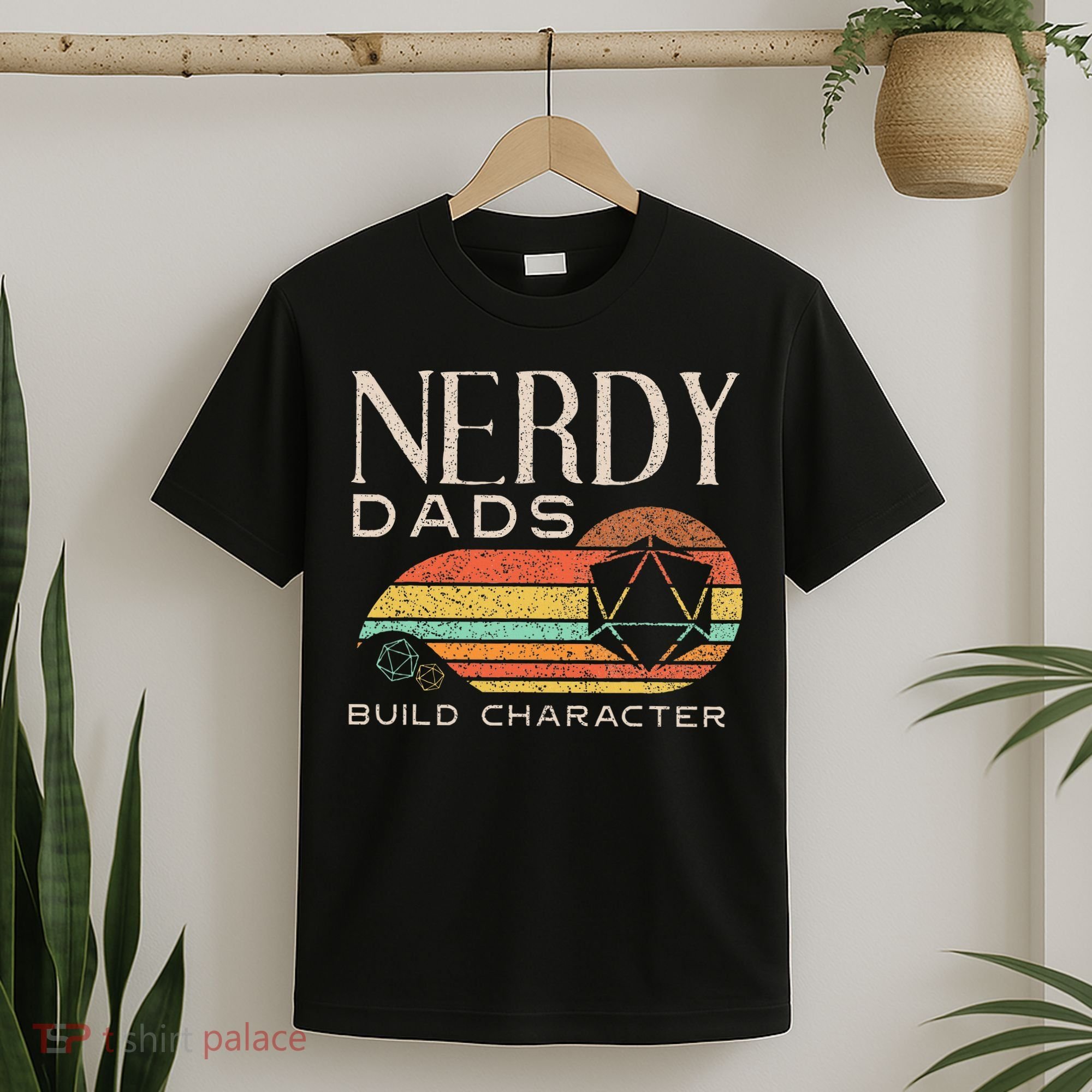 Nerdy Dads Build Character Funny Rpg Gaming D20 Dice Gamer T-Shirt