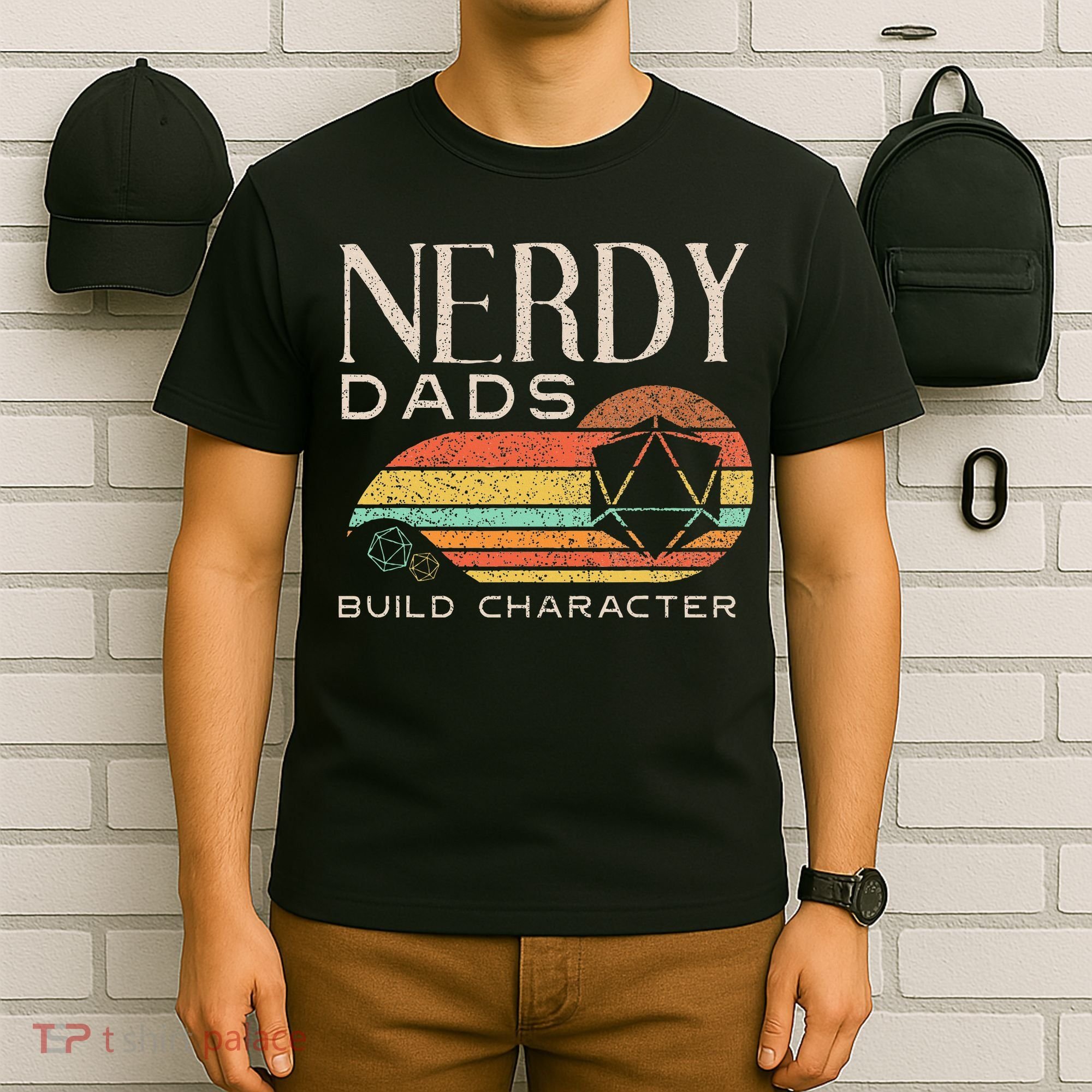 Nerdy Dads Build Character Funny Rpg Gaming D20 Dice Gamer T-Shirt