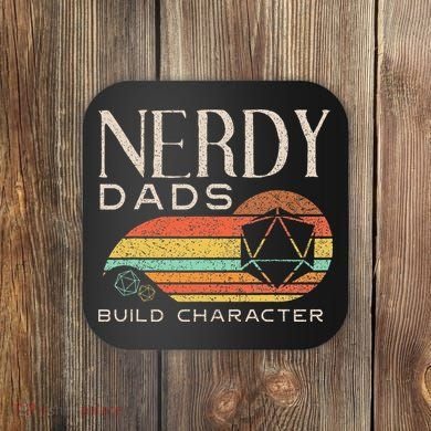 Nerdy Dads Build Character Funny Rpg Gaming D20 Dice Gamer Coaster