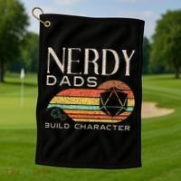 Nerdy Dads Build Character Funny Rpg Gaming D20 Dice Gamer Golf Towel thumb 1