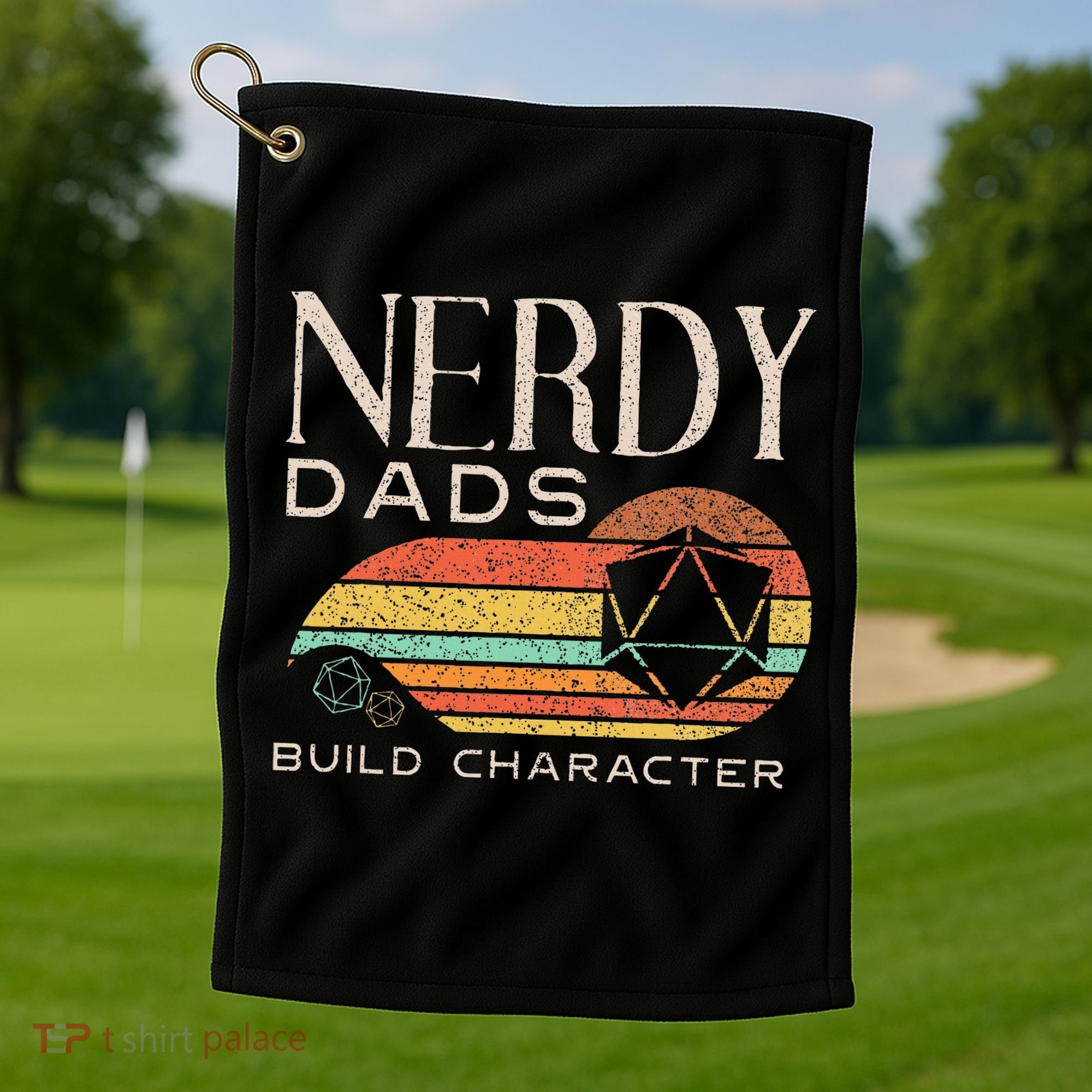 Nerdy Dads Build Character Funny Rpg Gaming D20 Dice Gamer Golf Towel