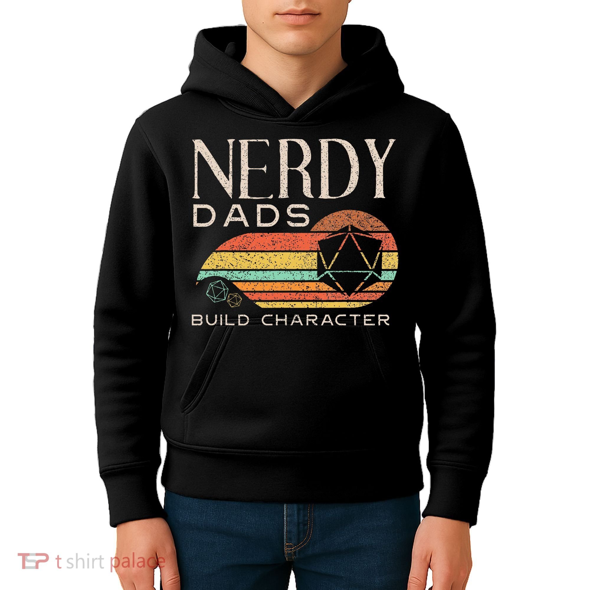Nerdy Dads Build Character Funny Rpg Gaming D20 Dice Gamer Kids Hoodie