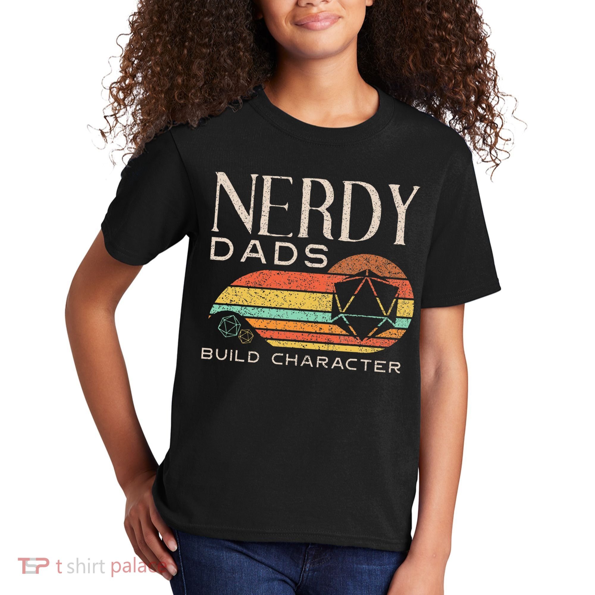 Nerdy Dads Build Character Funny Rpg Gaming D20 Dice Gamer Kids T-Shirt