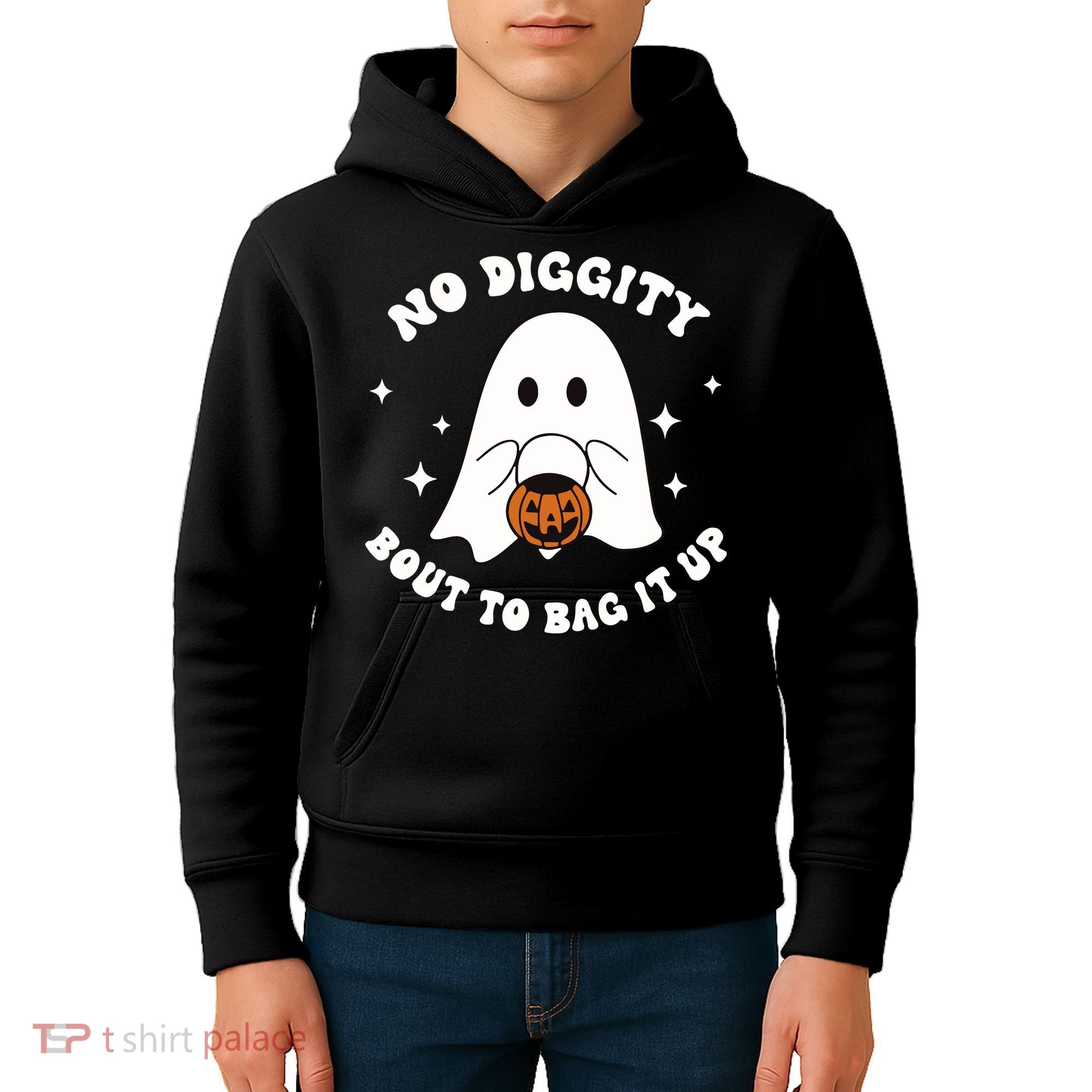 No Diggity Bout To Bag It Up Halloween Trick Or Treat Ghost Kids Hoodie