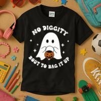 No Diggity Bout To Bag It Up Halloween Trick Or Treat Ghost Kids T-Shirt thumb 3