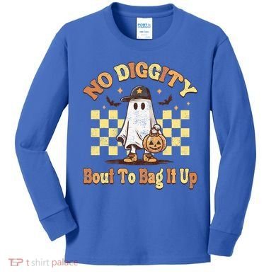 No Diggity Bout To Bag It Up Cool Ghost Halloween Kids Long Sleeve Shirt