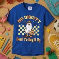 No Diggity Bout To Bag It Up Cool Ghost Halloween Kids T-Shirt thumb 3