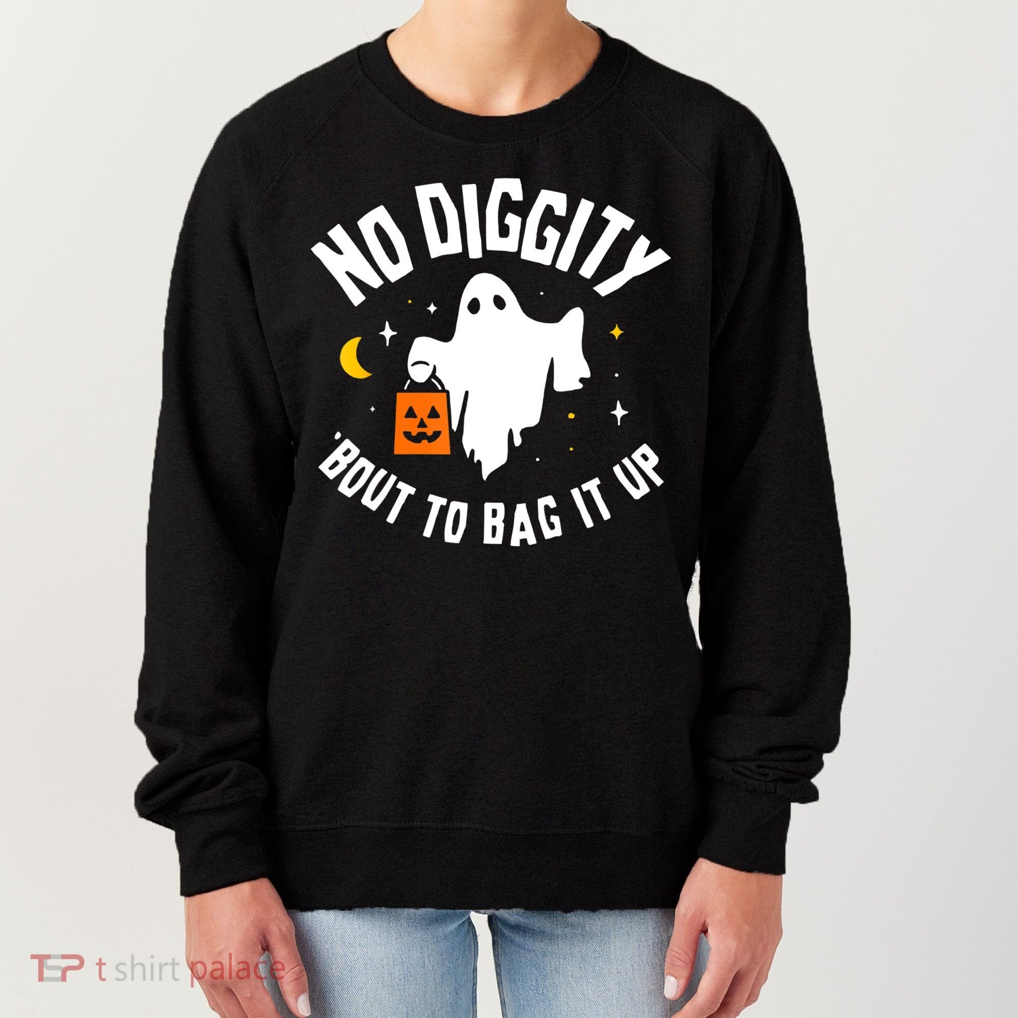 No Diggity Bout To Bag It Up Cute Ghost Halloween Candy Women's Sweatshirt