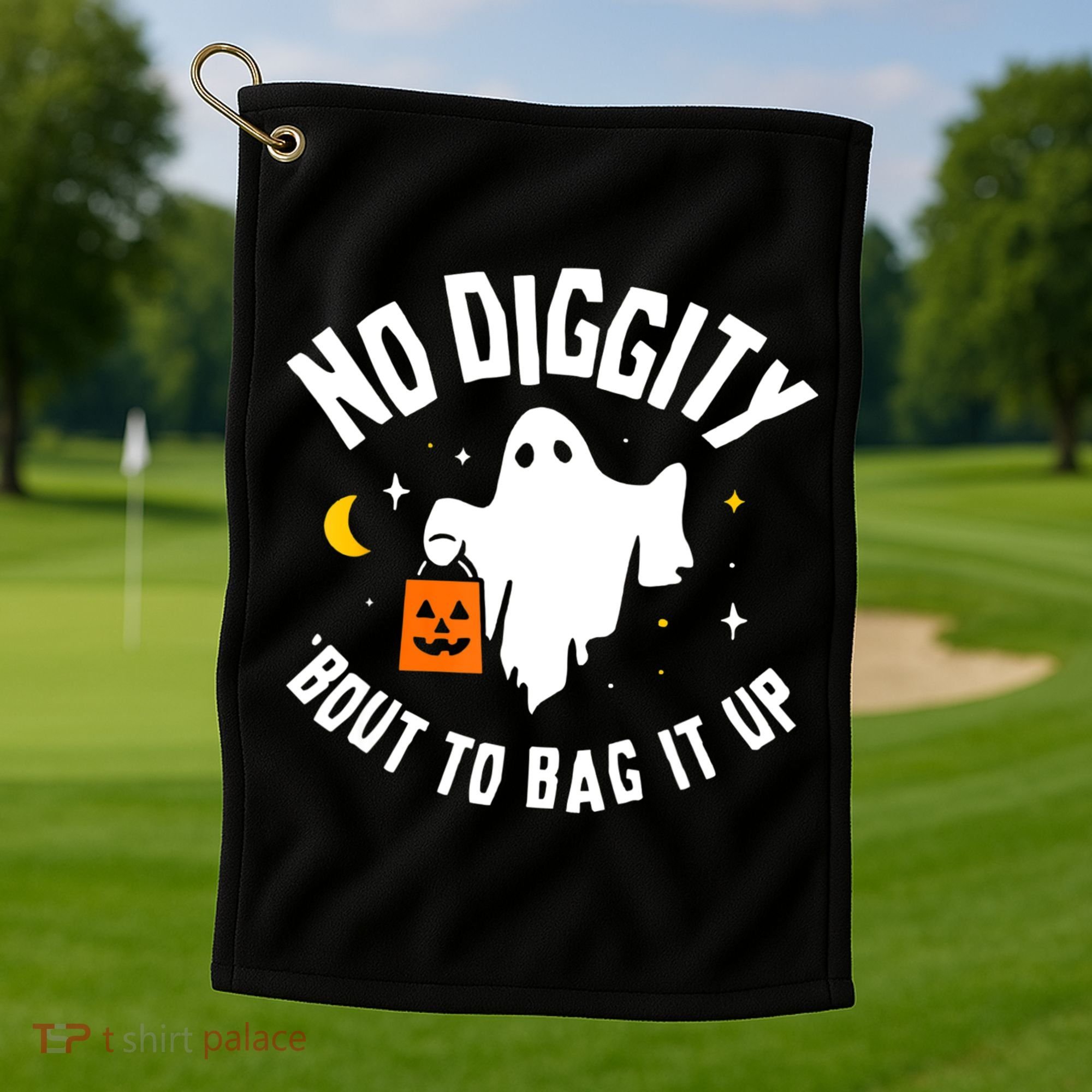 No Diggity Bout To Bag It Up Cute Ghost Halloween Candy Golf Towel