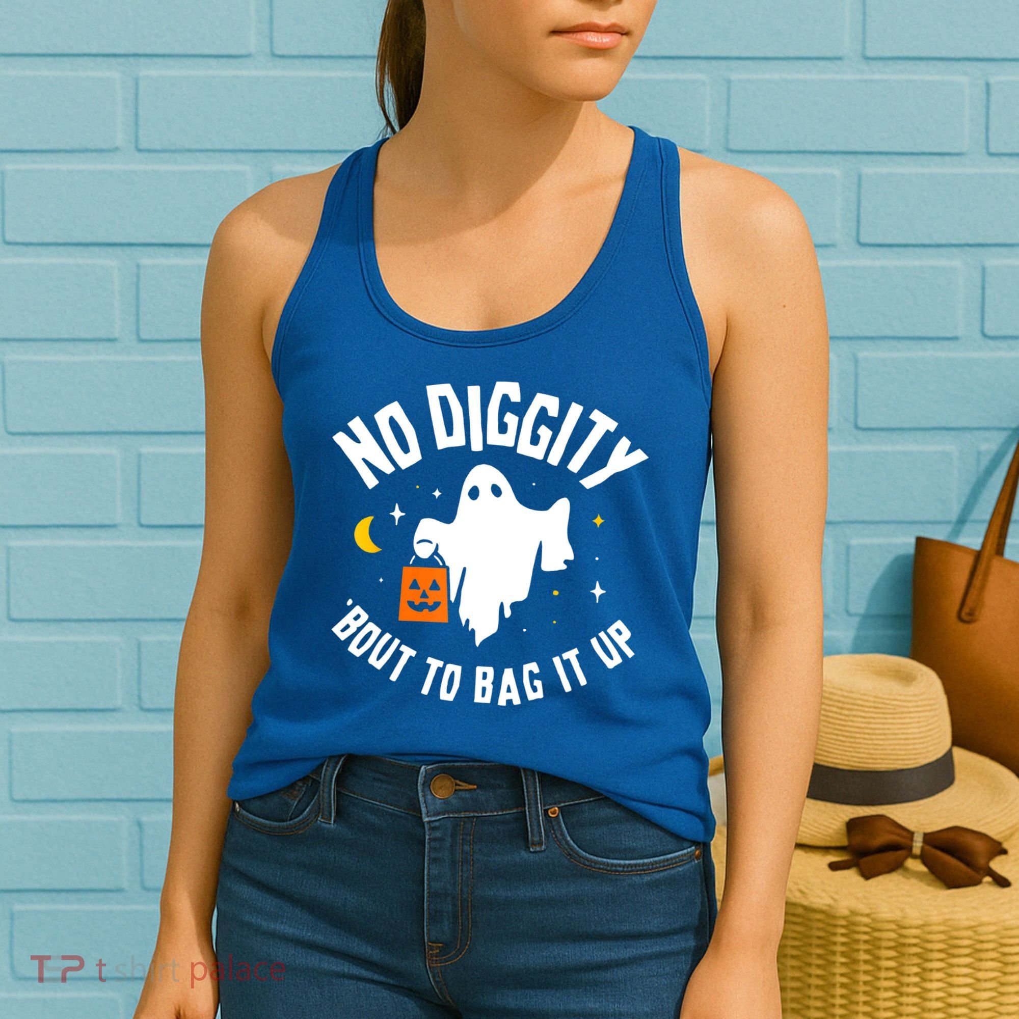 No Diggity Bout To Bag It Up Cute Ghost Halloween Candy Women's Tank Top