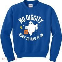 No Diggity Bout To Bag It Up Cute Ghost Halloween Candy Kids Sweatshirt thumb 0