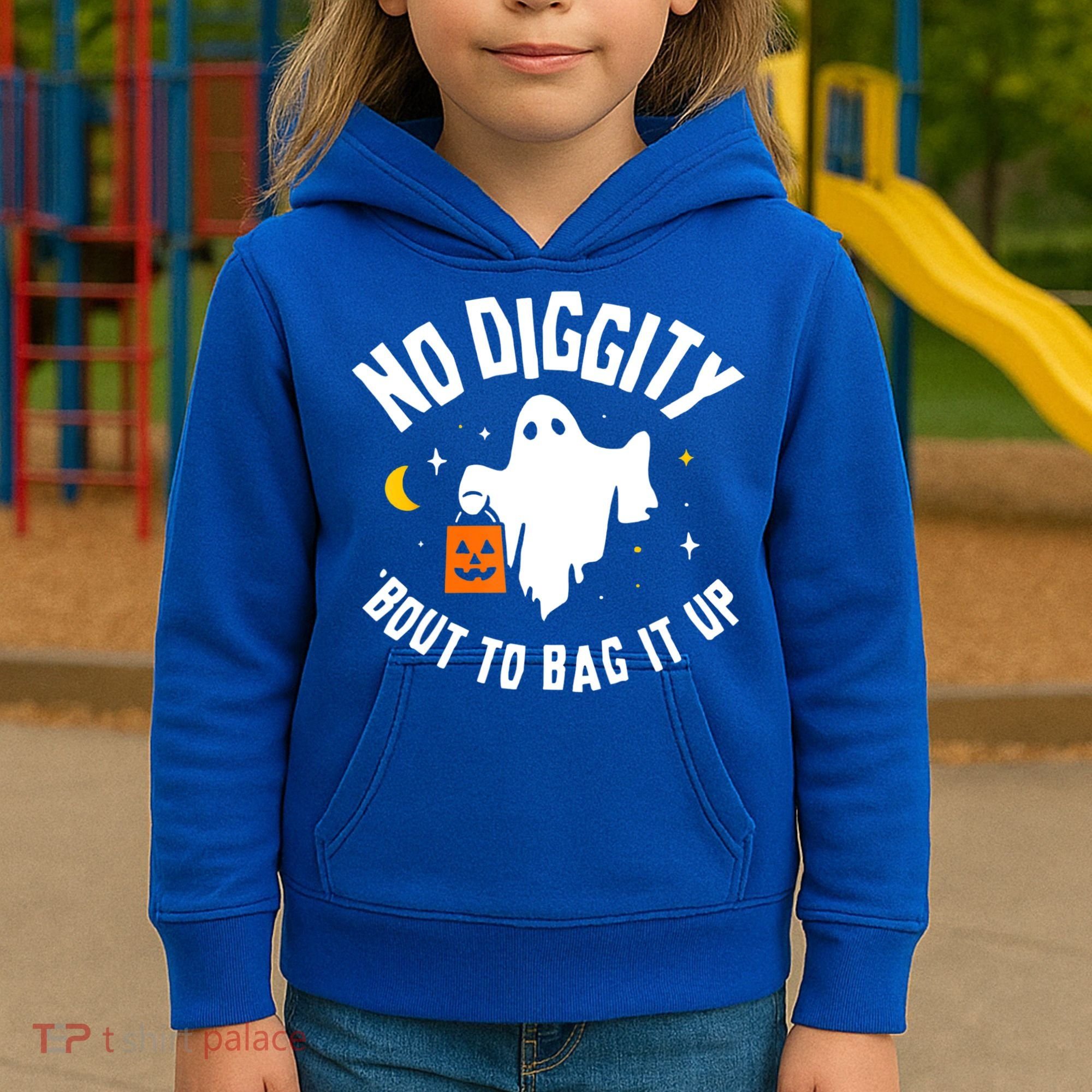 No Diggity Bout To Bag It Up Cute Ghost Halloween Candy Kids Hoodie