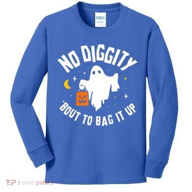 No Diggity Bout To Bag It Up Cute Ghost Halloween Candy Kids Long Sleeve Shirt
