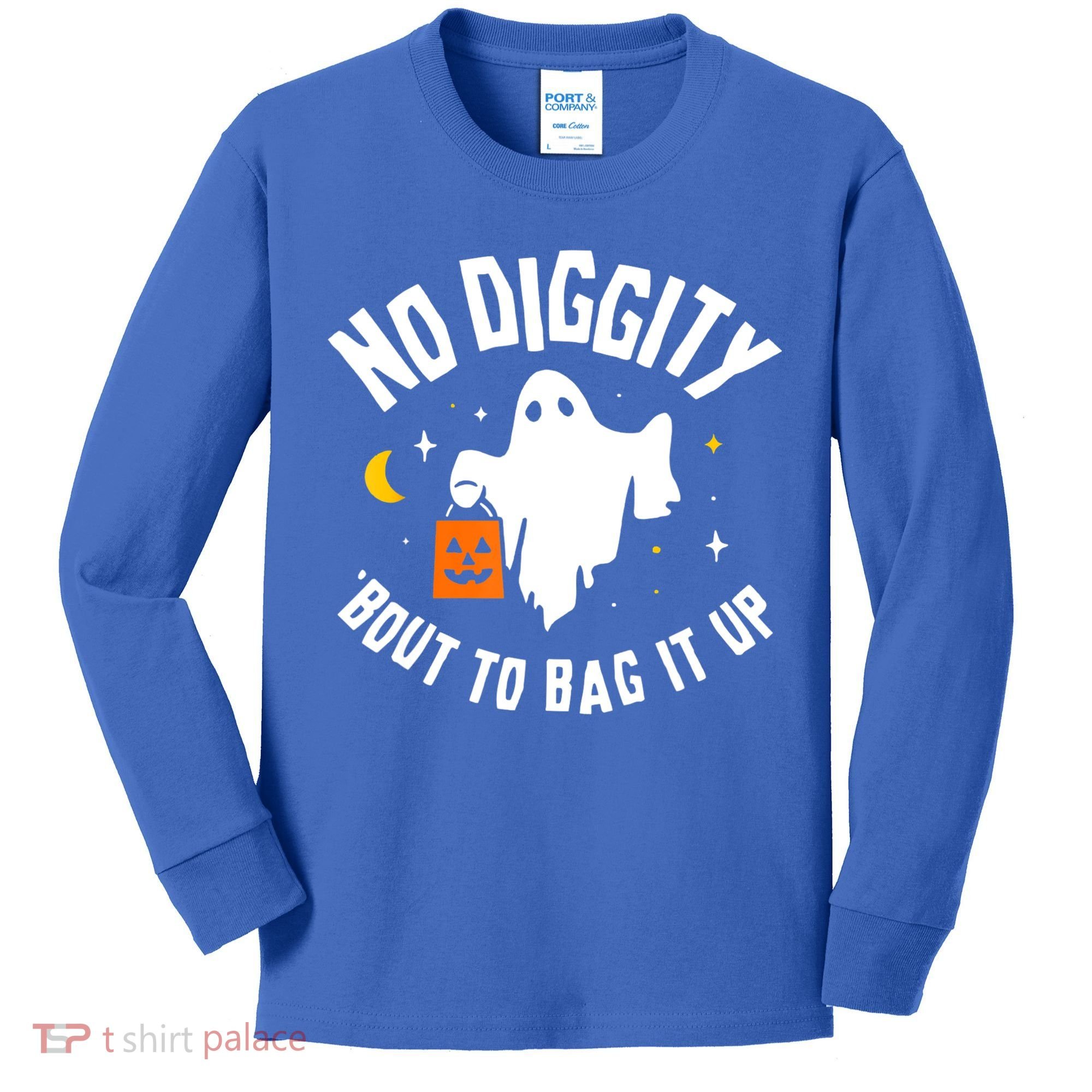 No Diggity Bout To Bag It Up Cute Ghost Halloween Candy Kids Long Sleeve Shirt