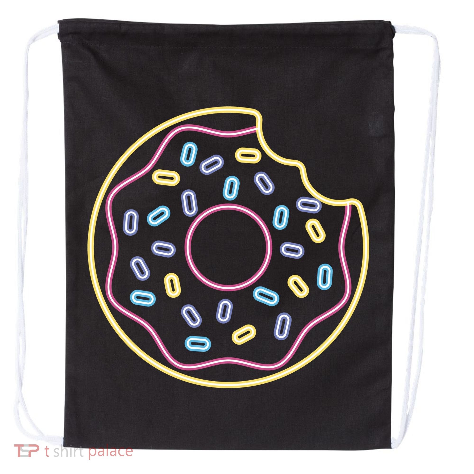 Neon Donut Bite Drawstring Bag
