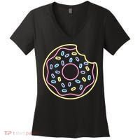 Neon Donut Bite Women's V-Neck T-Shirt thumb 0