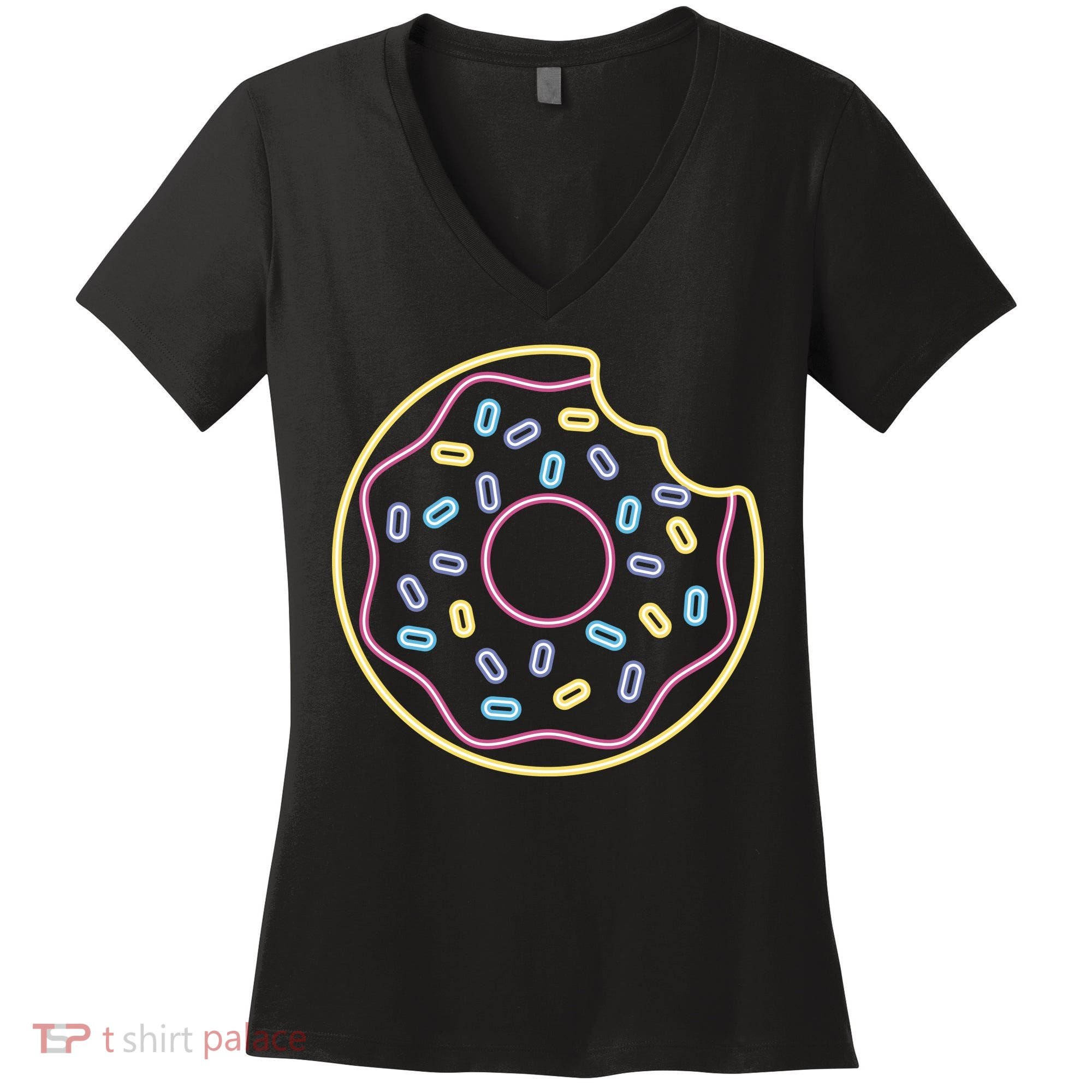 Neon Donut Bite Women's V-Neck T-Shirt