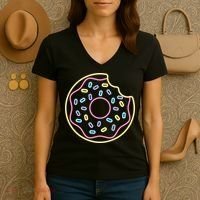 Neon Donut Bite Women's V-Neck T-Shirt thumb 3