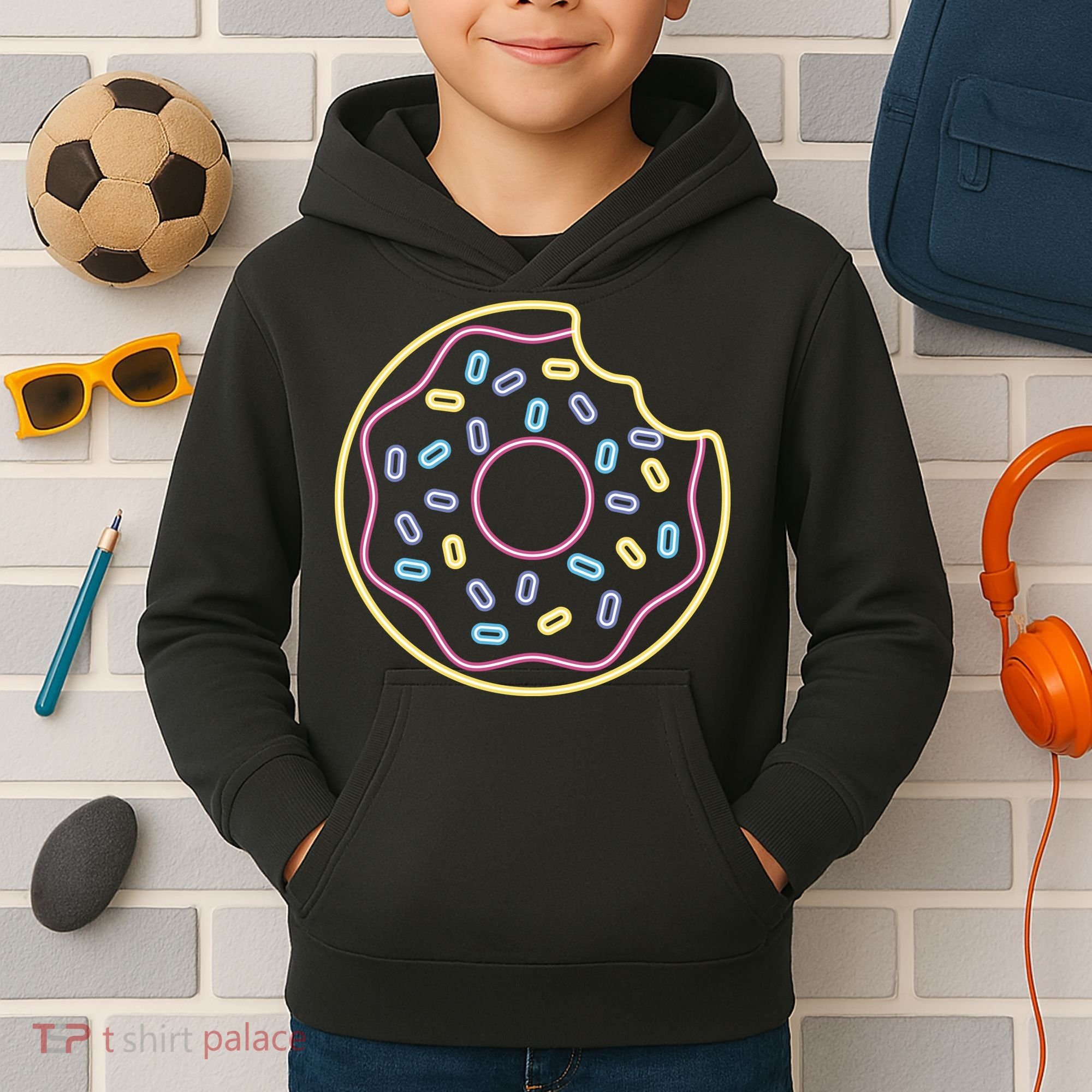 Neon Donut Bite Kids Hoodie