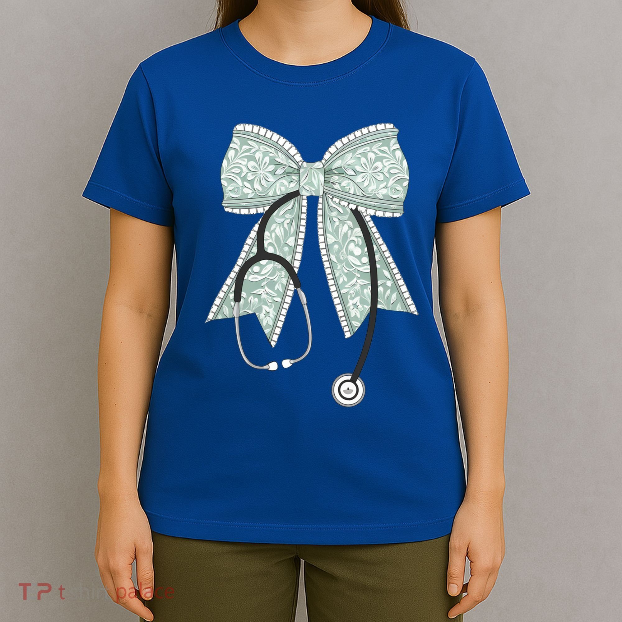 Nurse Doctor Coquette Bow Stethoscope Cute Nursing Ribbon Gift T-Shirt