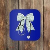 Nurse Doctor Coquette Bow Stethoscope Cute Nursing Ribbon Gift Coaster thumb 0