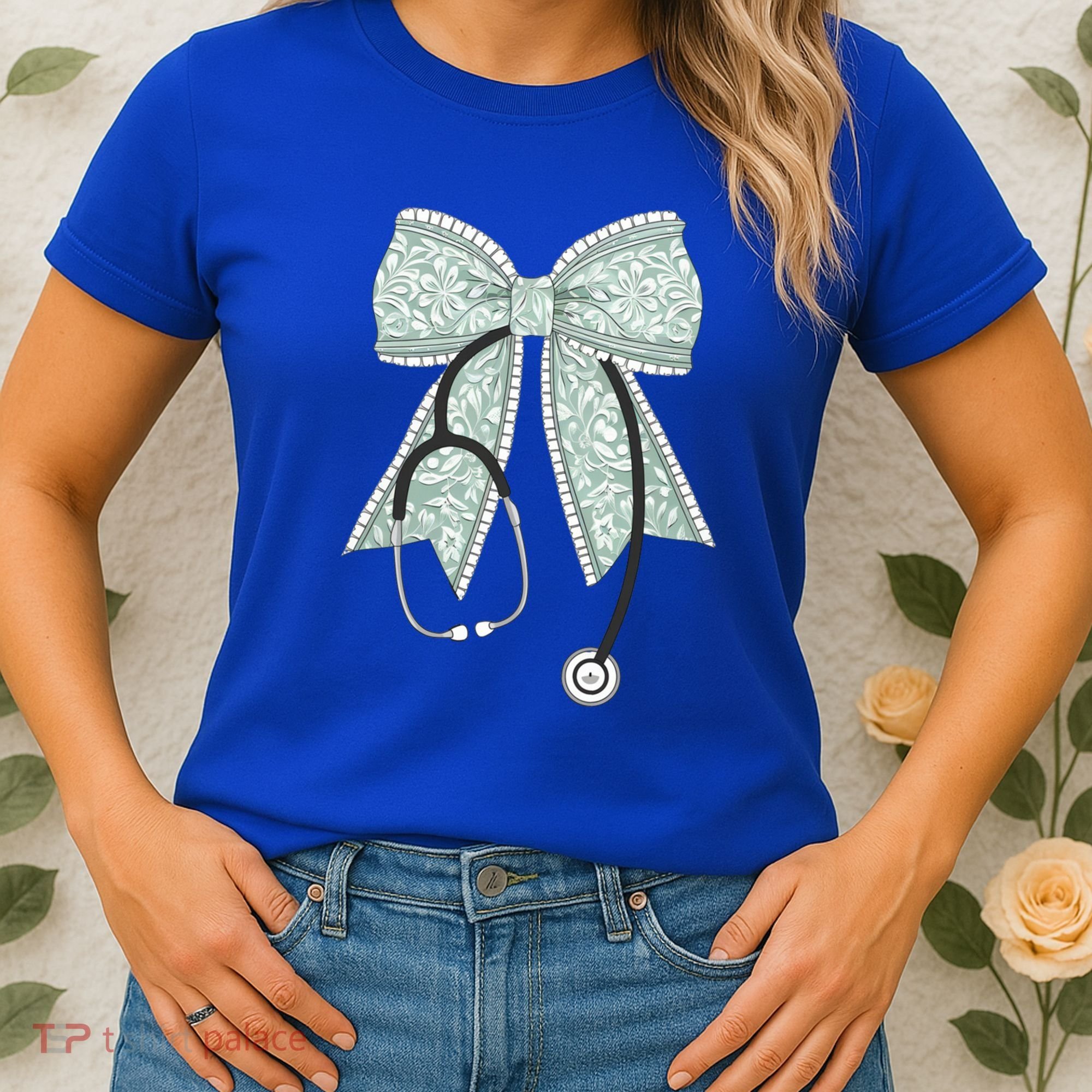 Nurse Doctor Coquette Bow Stethoscope Cute Nursing Ribbon Gift Women's T-Shirt