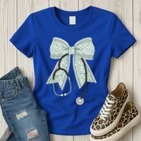 Nurse Doctor Coquette Bow Stethoscope Cute Nursing Ribbon Gift Women's T-Shirt thumb 3