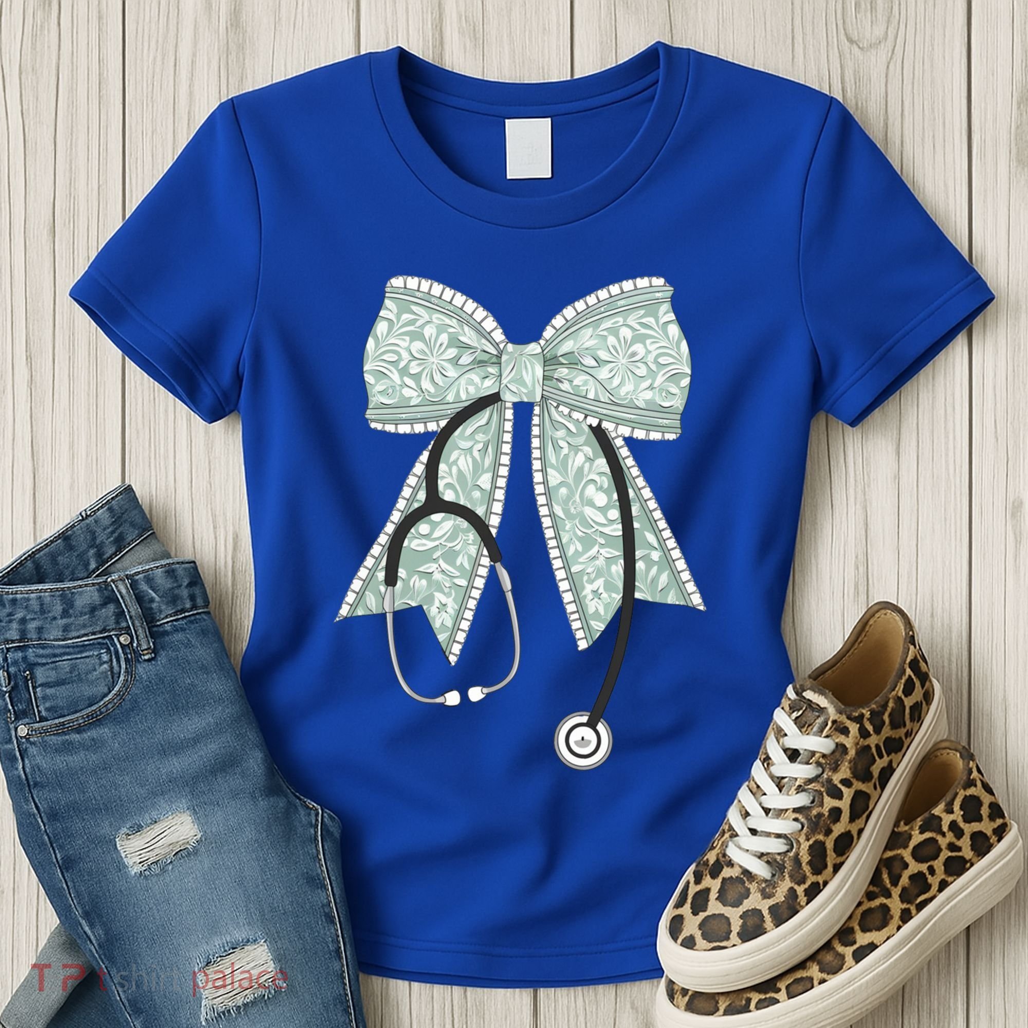 Nurse Doctor Coquette Bow Stethoscope Cute Nursing Ribbon Gift Women's T-Shirt