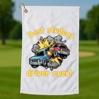 New Driver Funny Best Student Driver Ever Learning To Drive Golf Towel thumb 1