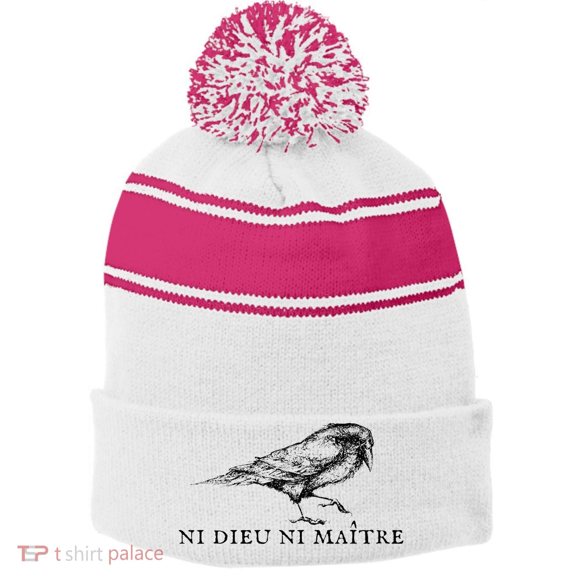 Ni Dieu Ni Maitre Stripe Pom Pom Beanie