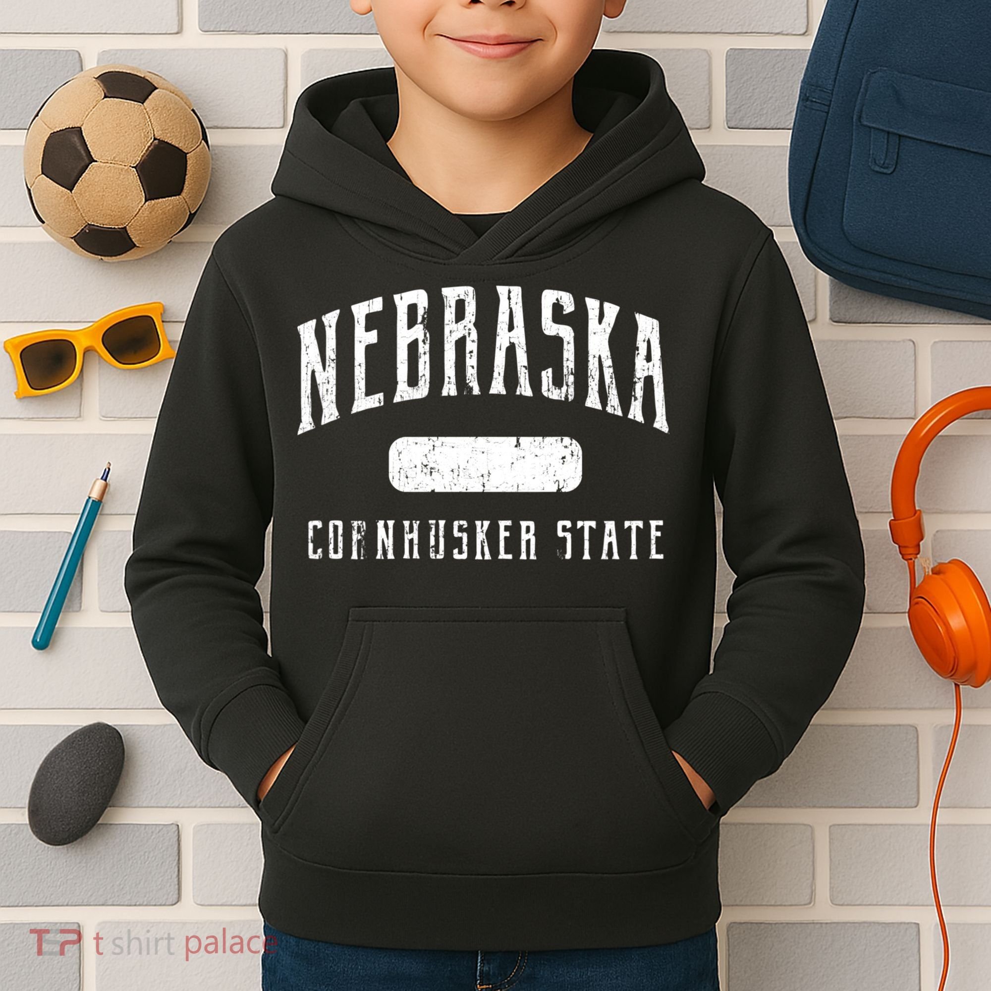Nebraska Distressed Sports Kids Hoodie