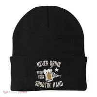 Never Drink with Your Shooting Hand Skeleton Funny Drinking Beanie thumb 0