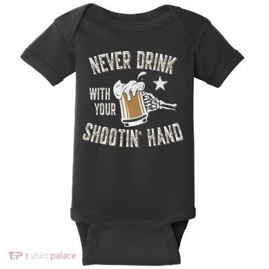 Never Drink with Your Shooting Hand Skeleton Funny Drinking Baby Bodysuit