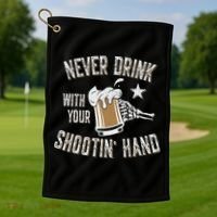 Never Drink with Your Shooting Hand Skeleton Funny Drinking Golf Towel thumb 1