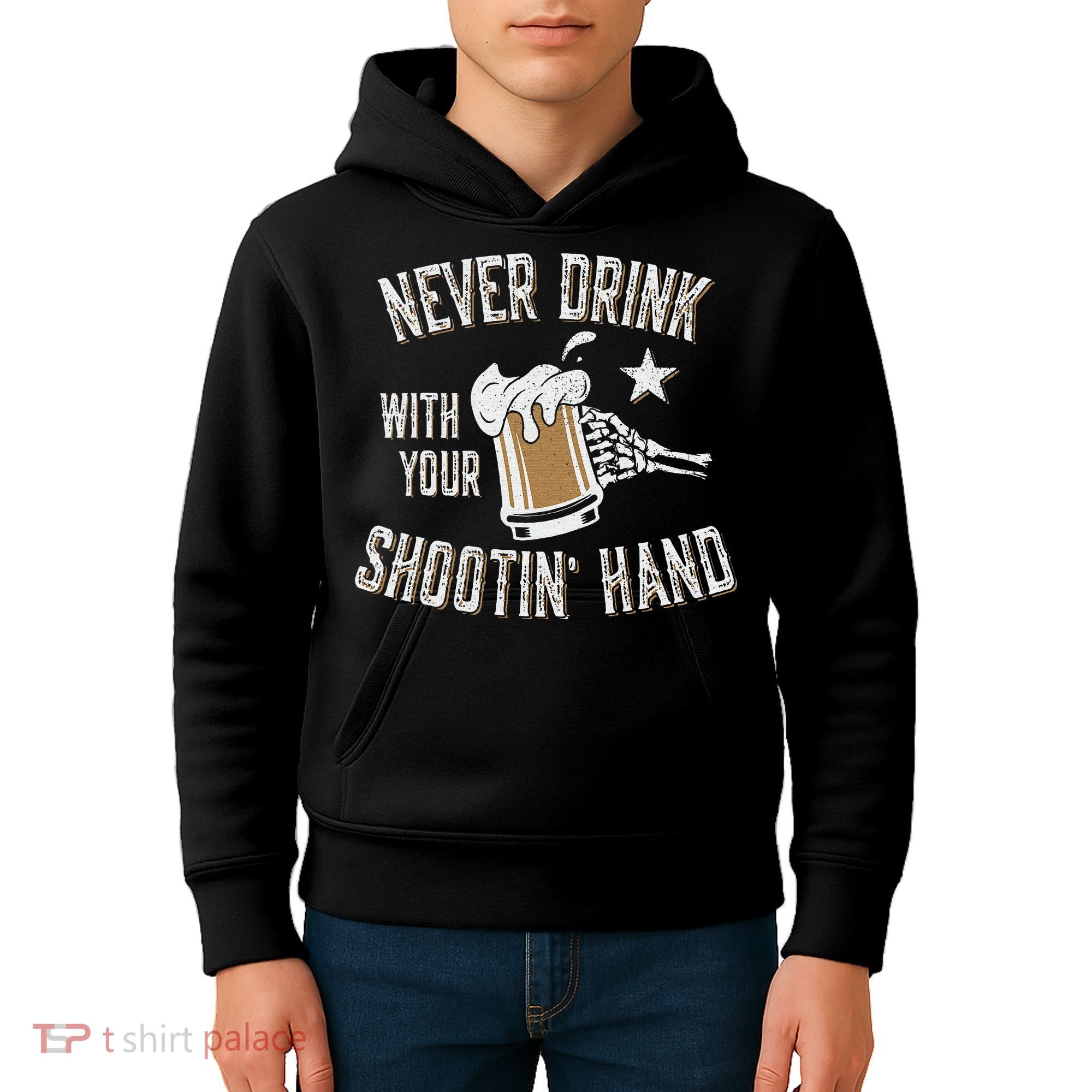 Never Drink with Your Shooting Hand Skeleton Funny Drinking Kids Hoodie