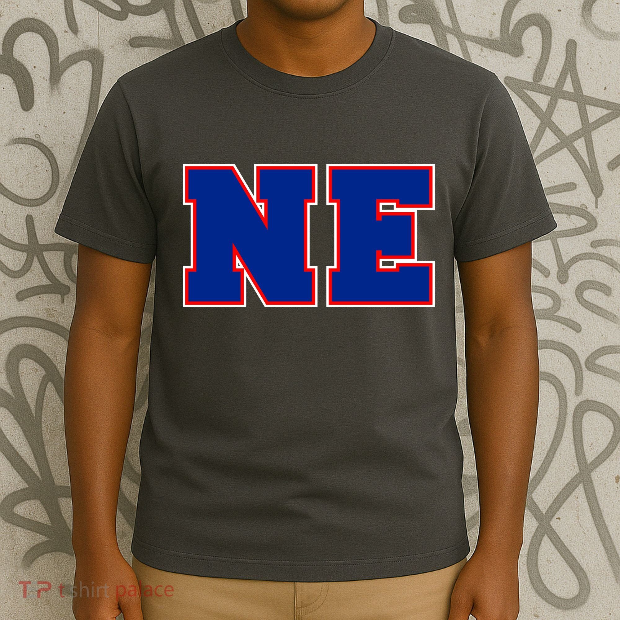 NE New England Massachusetts College Letters Football Fan Block Letters T-Shirt