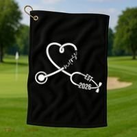 Nurse EST 2026 Cute Heart Stethoscope Golf Towel thumb 1