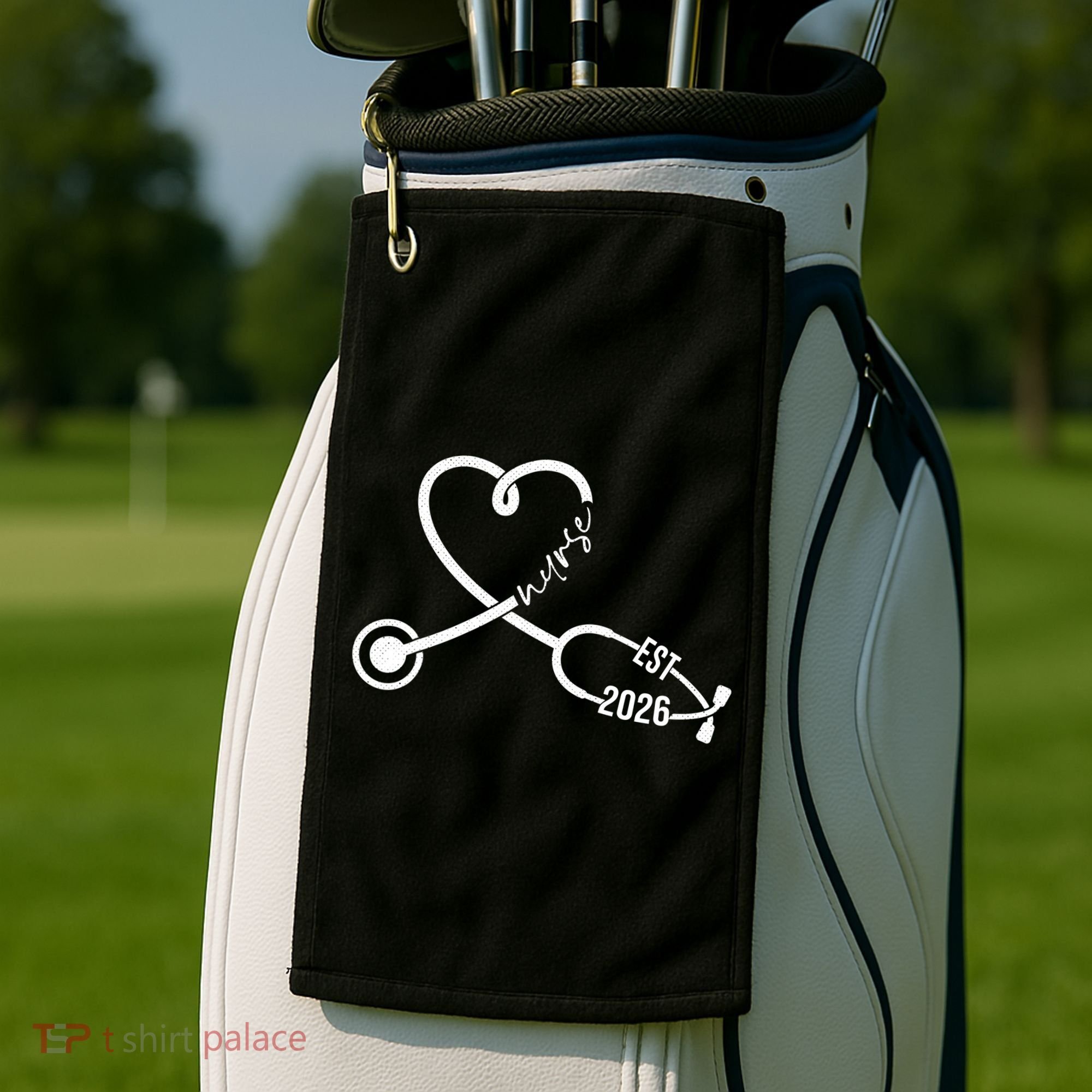 Nurse EST 2026 Cute Heart Stethoscope Golf Towel