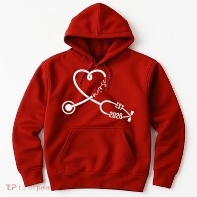 Nurse EST 2026 Cute Heart Stethoscope Hoodie