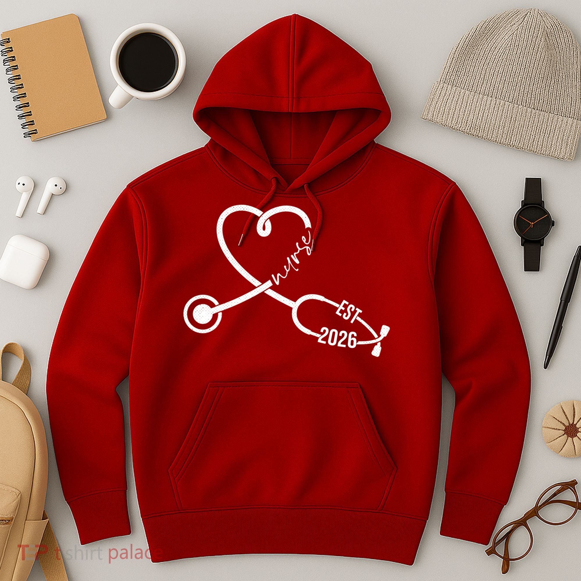Nurse EST 2026 Cute Heart Stethoscope Hoodie