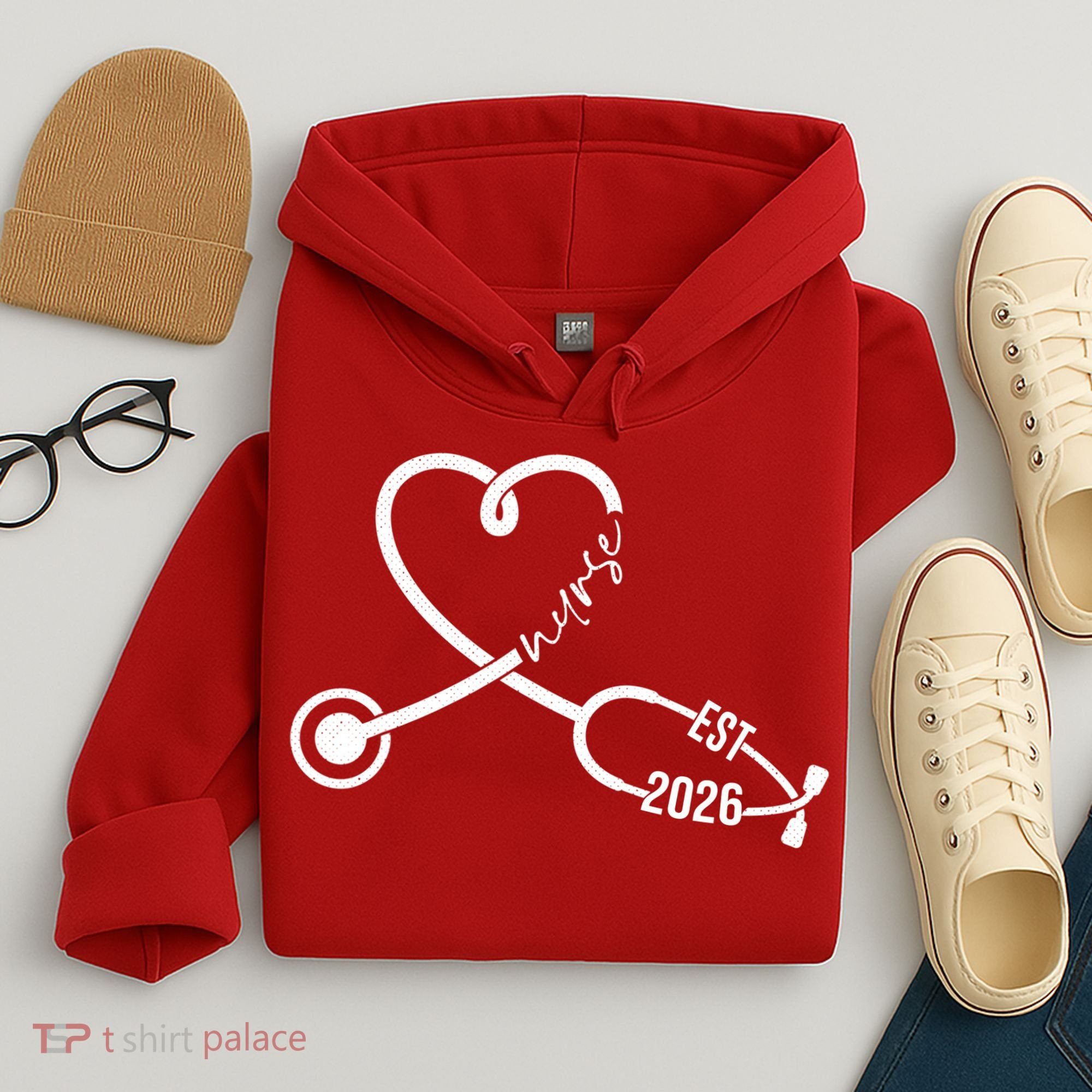 Nurse EST 2026 Cute Heart Stethoscope Hoodie