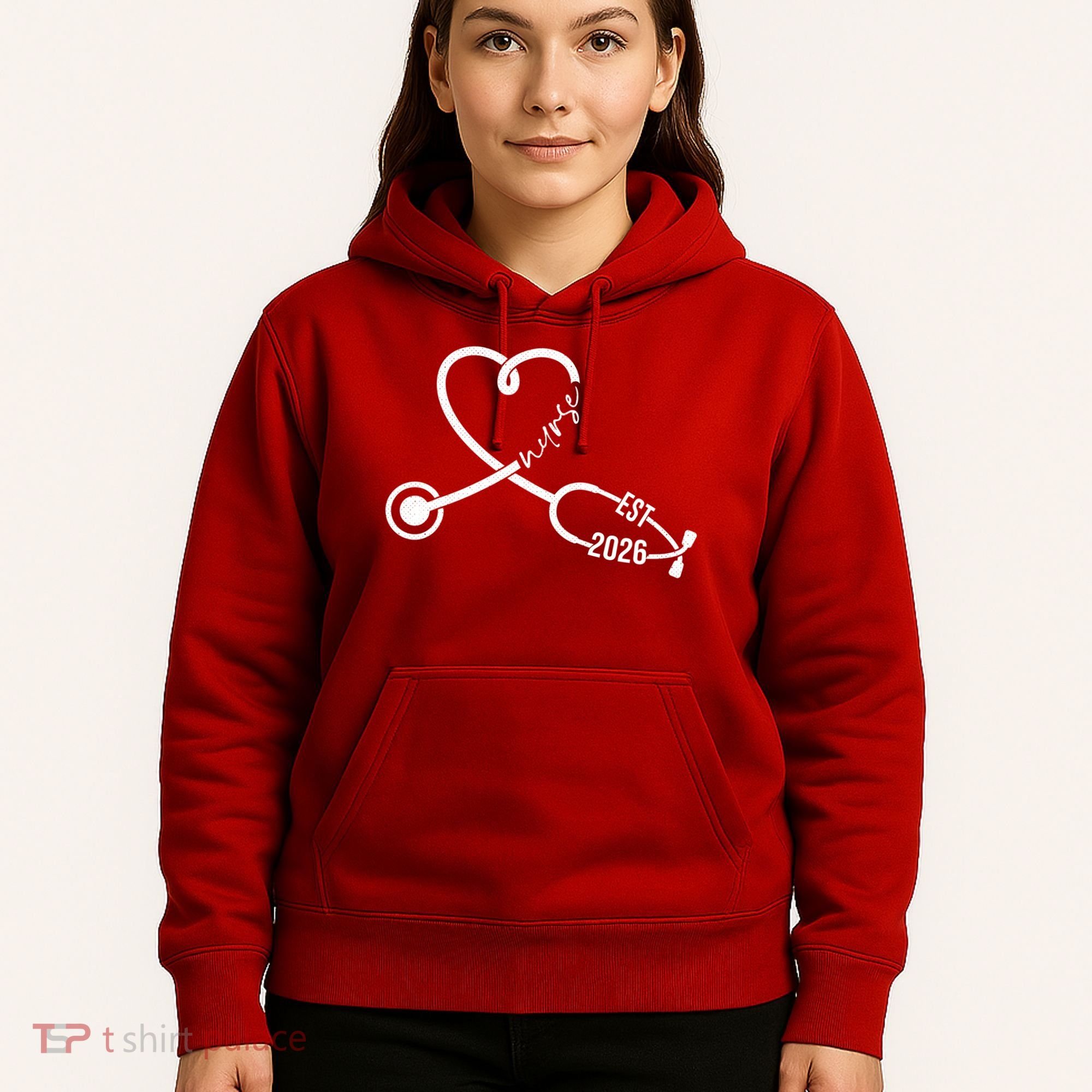 Nurse EST 2026 Cute Heart Stethoscope Hoodie