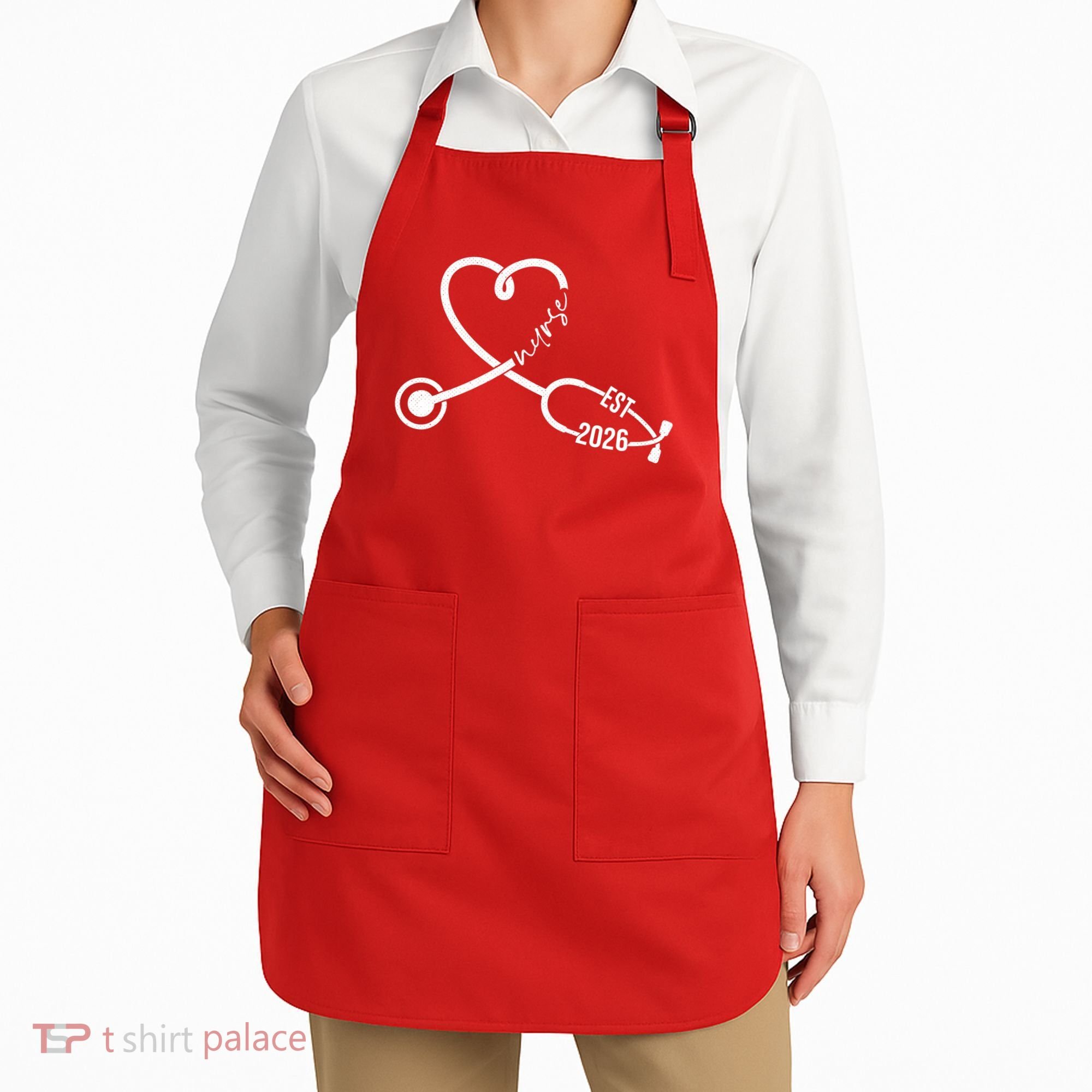 Nurse EST 2026 Cute Heart Stethoscope Apron