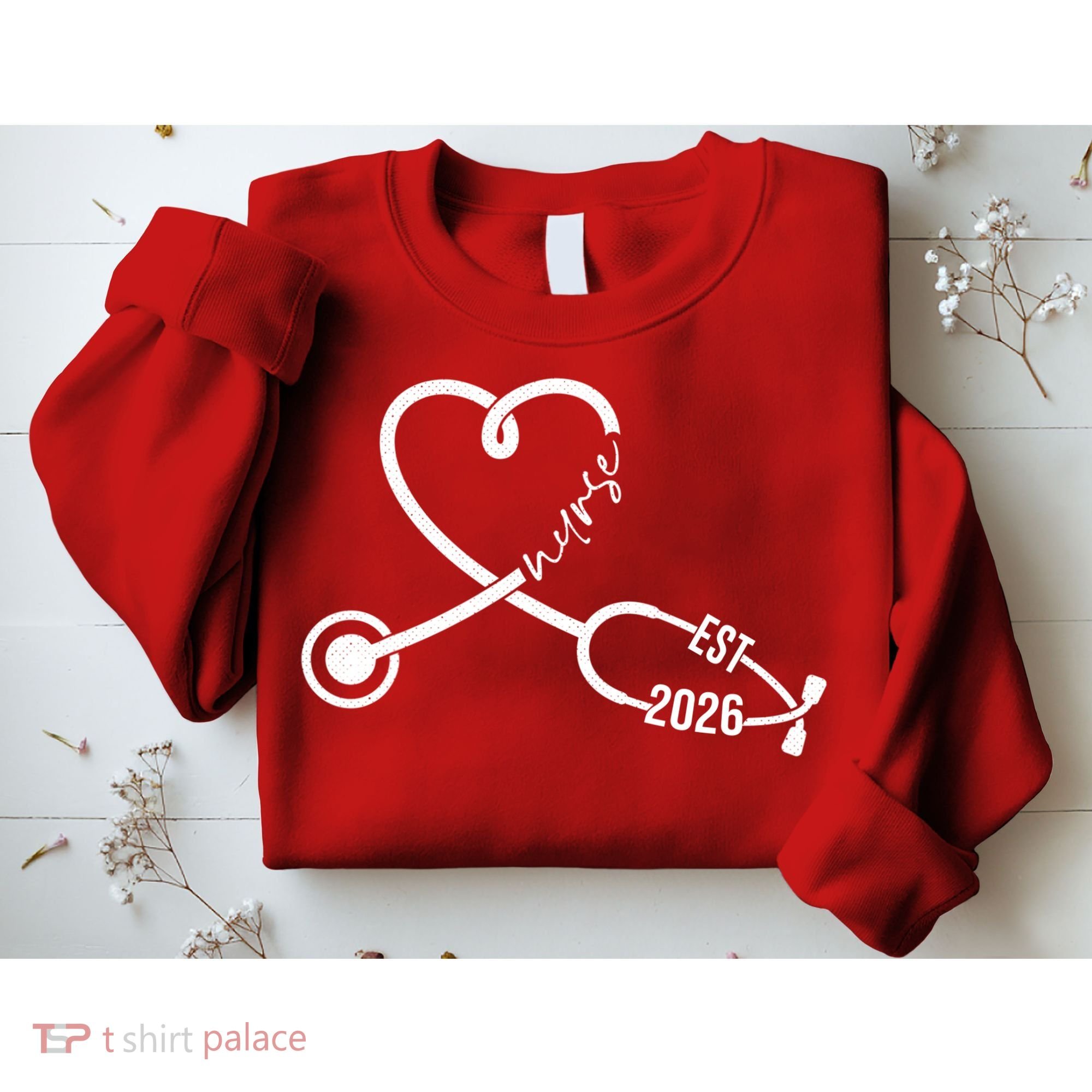 Nurse EST 2026 Cute Heart Stethoscope Sweatshirt